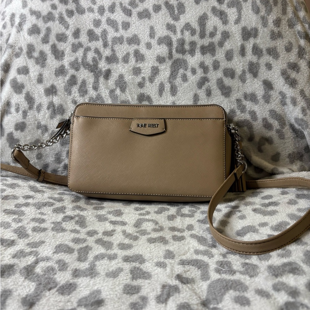 Nine West Tan Crossbody Bag with Chain Accent